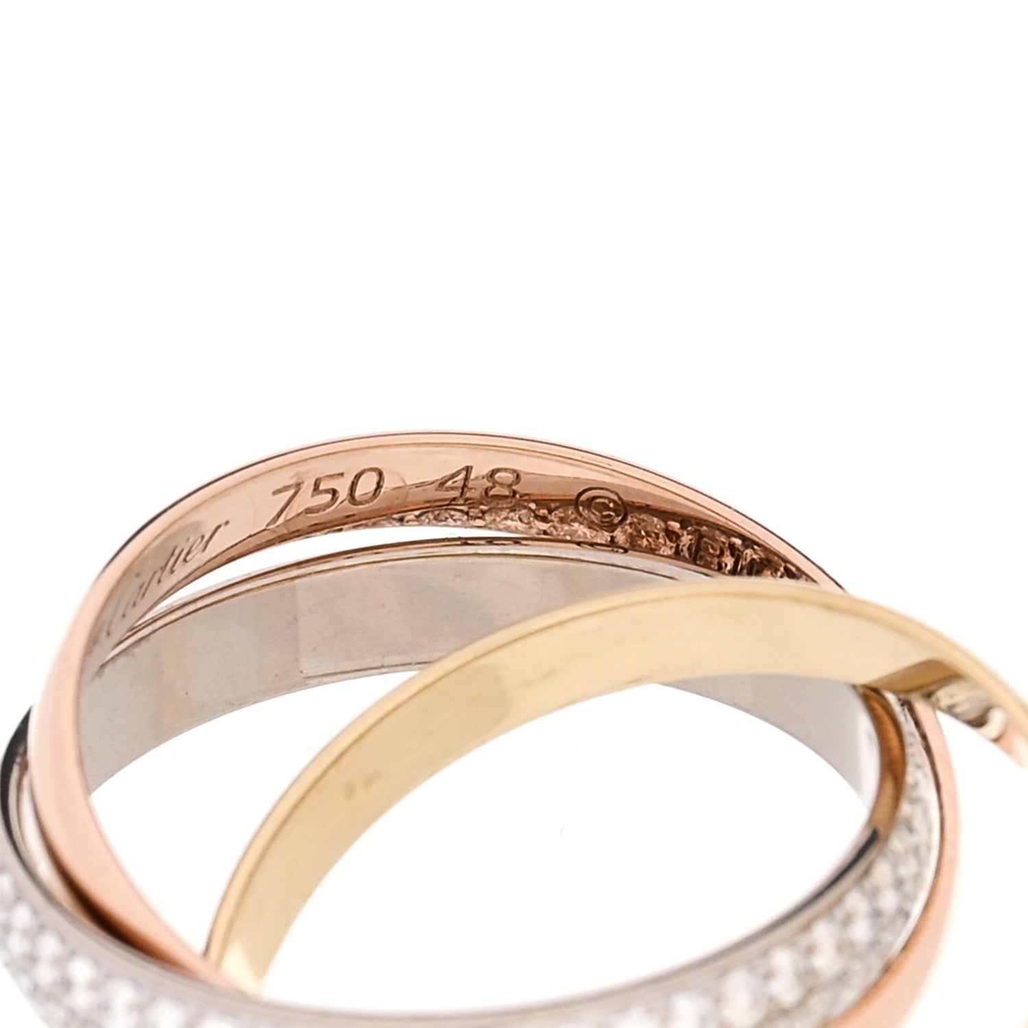 Cartier 18K White Yellow Pink Gold Diamond Small Trinity Paved Ring 48 4.5 5 of 6