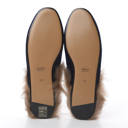 Gucci Velvet Fur Womens Princetown Slippers 36 Cobalt Blue 6 of 10