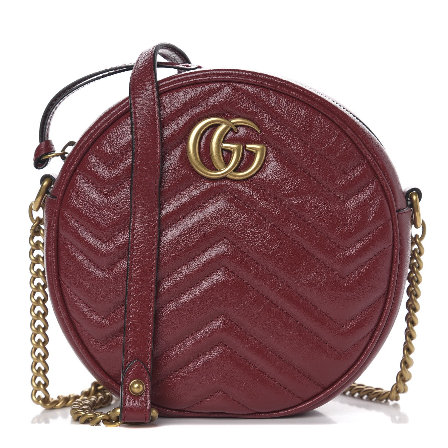 Gucci Glazed Calfskin Matelasse Heart Mini GG Marmont Round Shoulder Bag Romantic Cerise 1 of 9