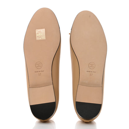 Chanel Lambskin Cap Toe CC Ballerina Flats 37 Beige Black 5 of 10