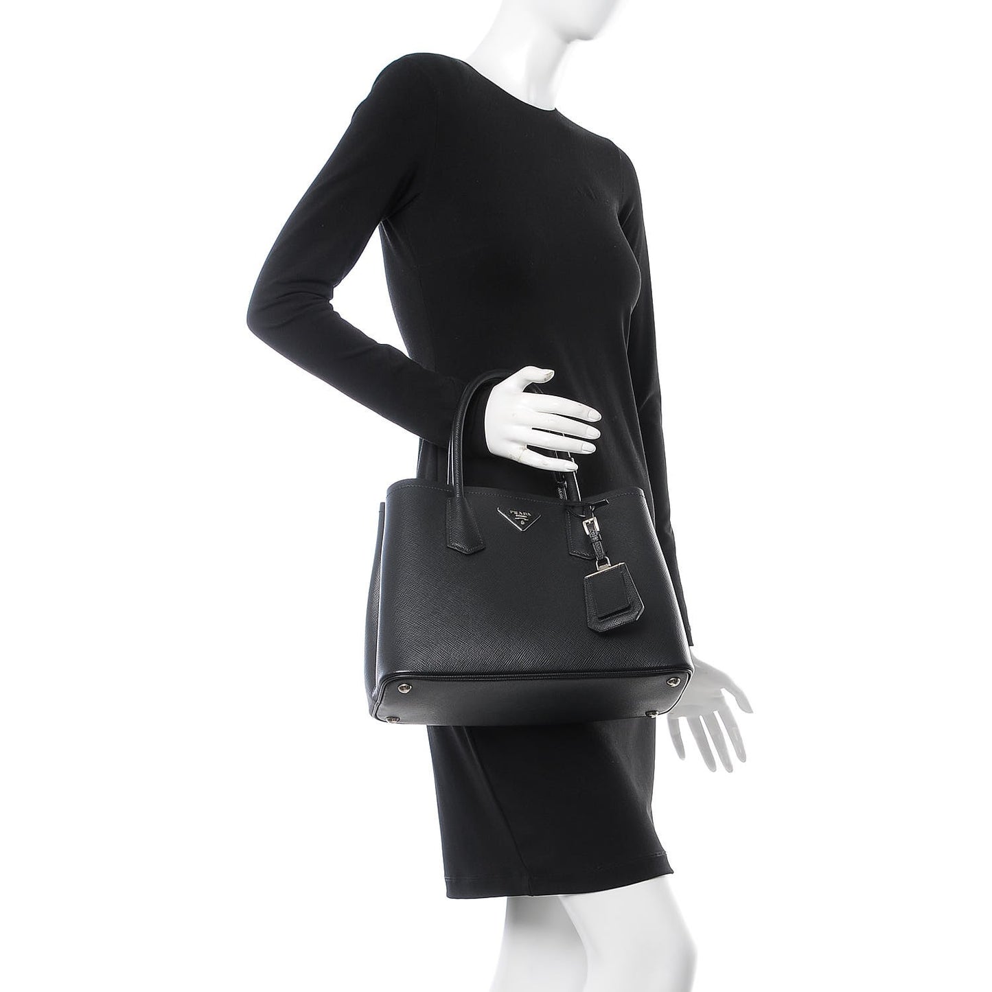 Saffiano Cuir Small Double Bag Black Chrome