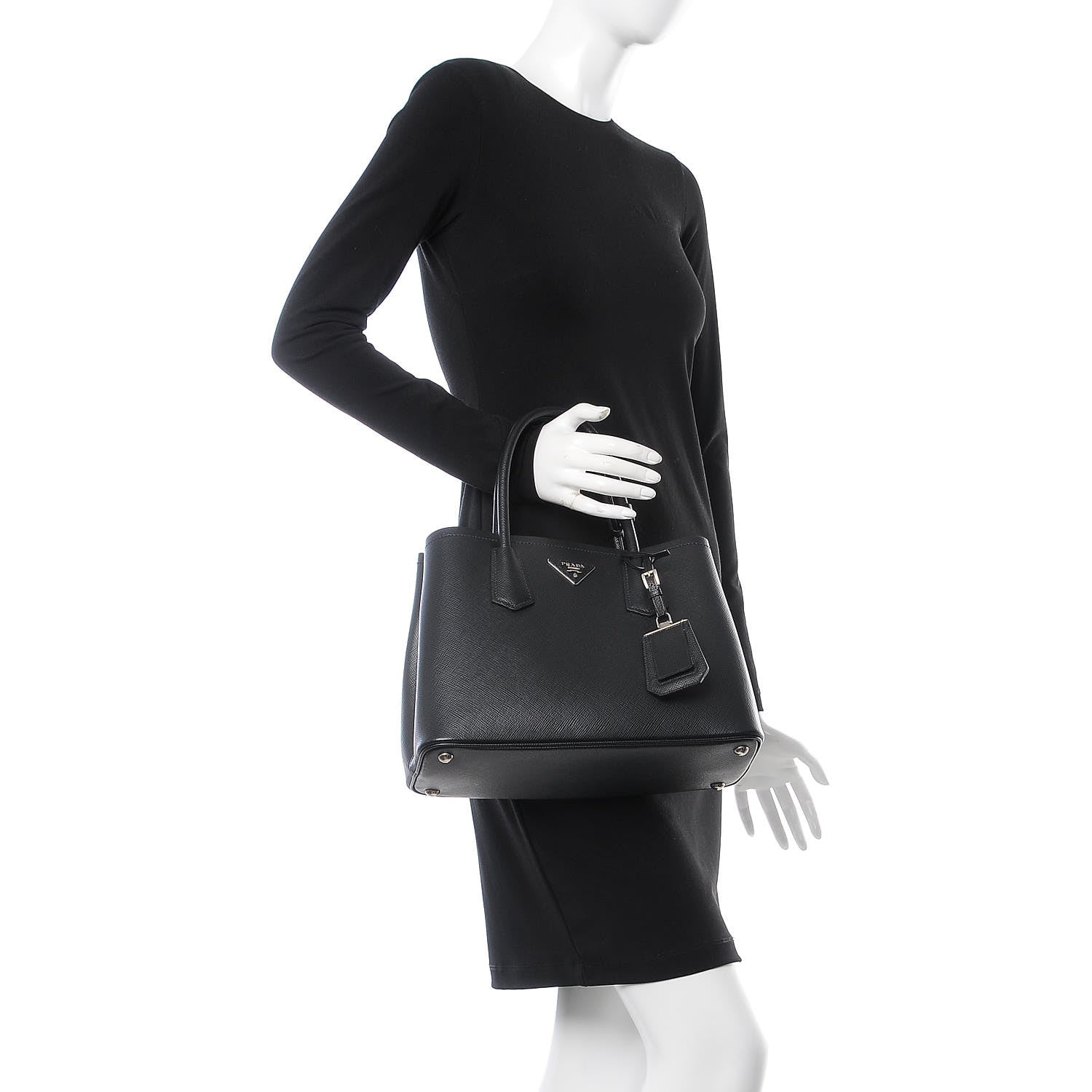 Prada Saffiano Cuir Small Double Bag Black Chrome 3 of 9