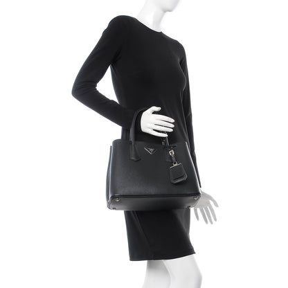 Prada Saffiano Cuir Small Double Bag Black Chrome 3 of 9