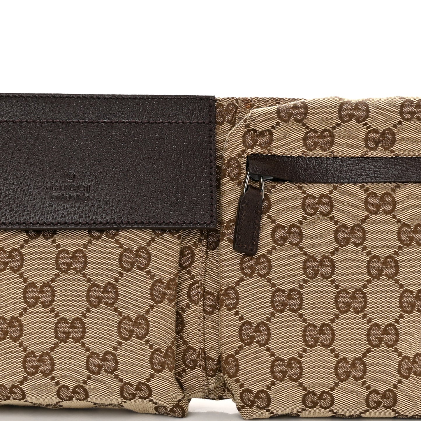GG Monogram Web Double Pocket Belt Bag Dark Brown