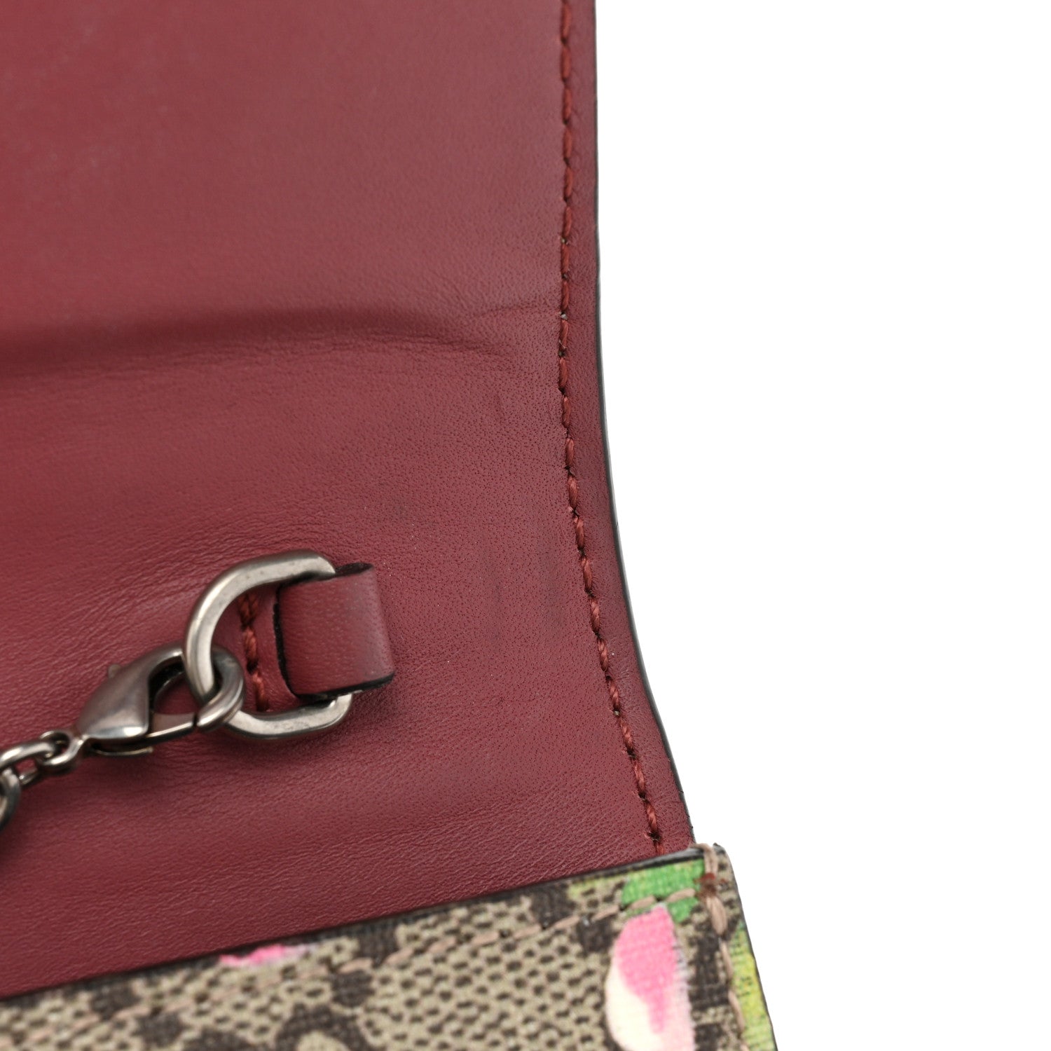 Gucci GG Supreme Monogram Blooms Chain Wallet Beige Multicolor Dry Rose 15 of 19
