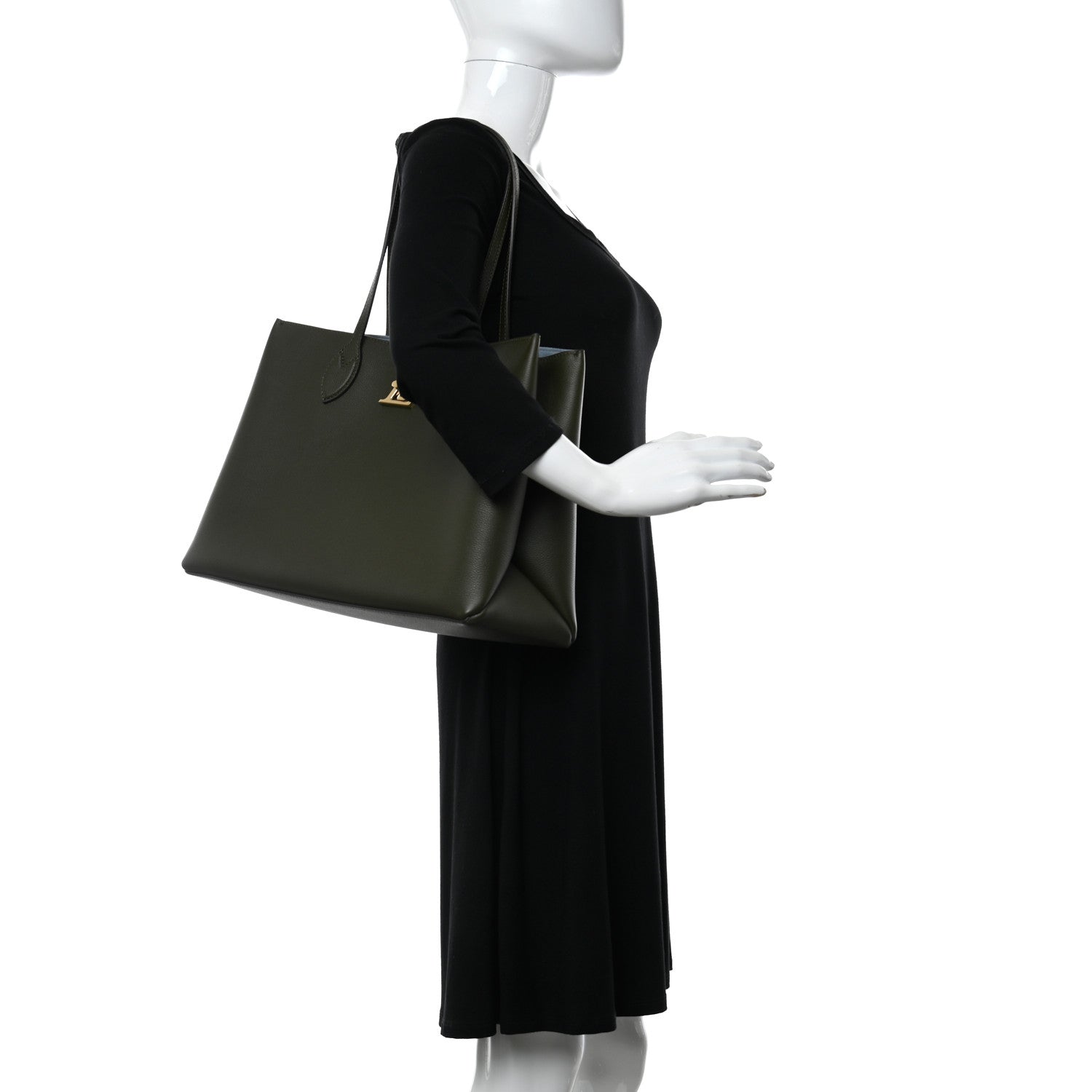 Louis Vuitton Grained Calfskin Lockme Shopper Kaki 2 of 13