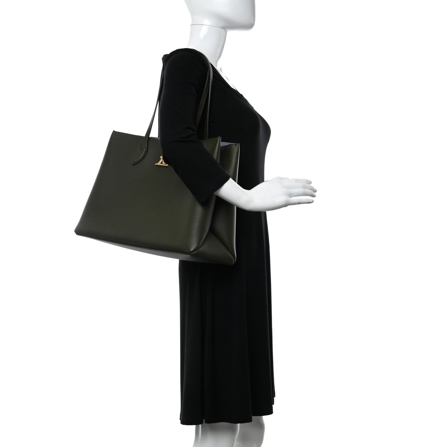 Grained Calfskin Lockme Shopper Kaki