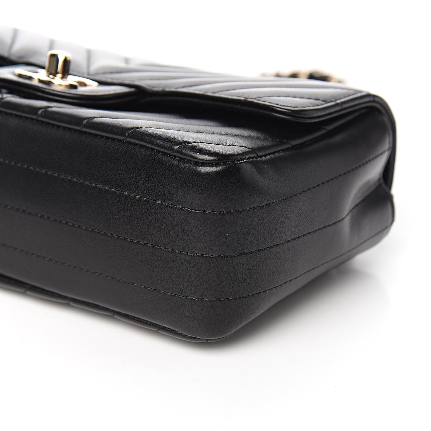 Lambskin Chevron Quilted Mini Rectangular Flap Black