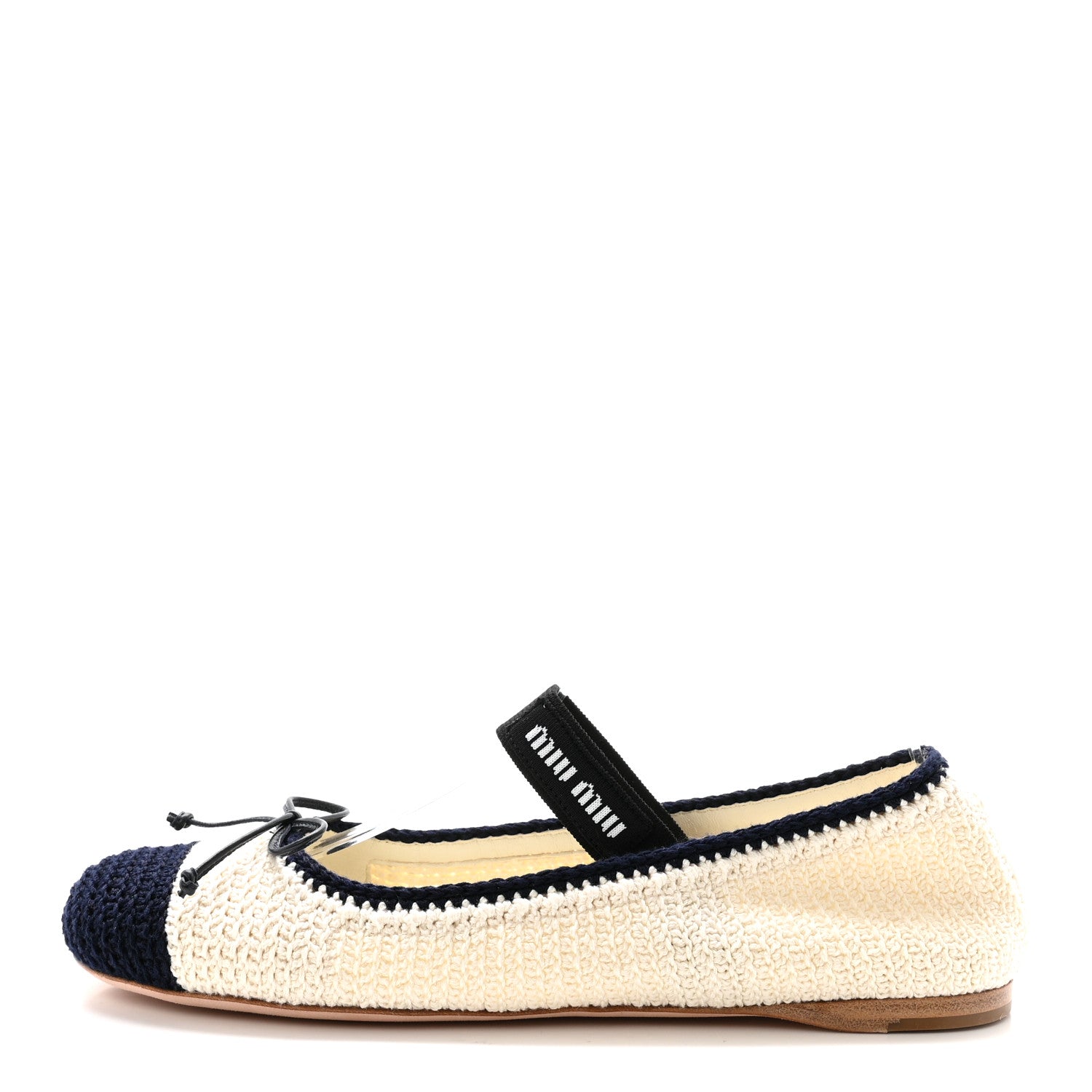 Miu Miu Cotton Crochet Knit Ballerina Flats 38.5 Avorio Blue 1 of 9