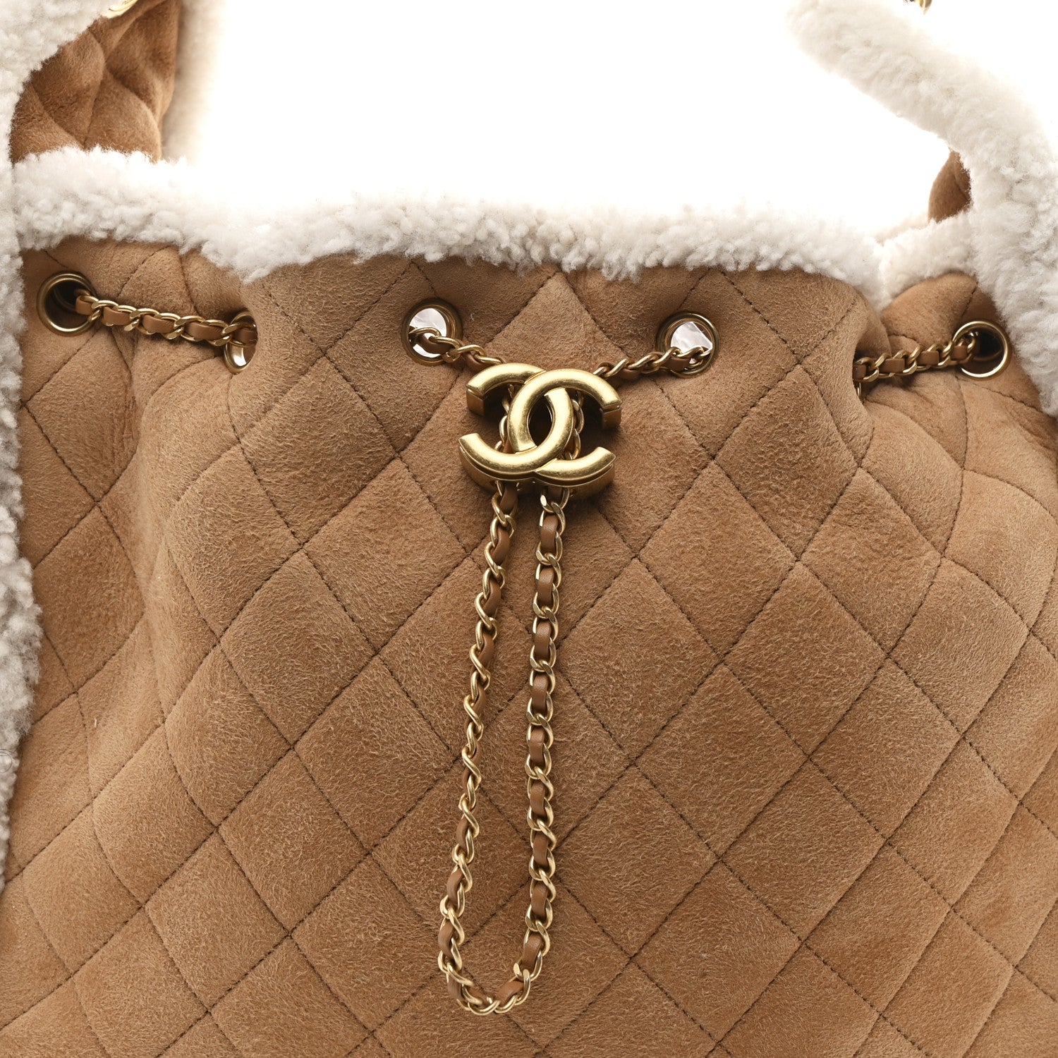 Chanel Suede Shearling Quilted Medium Chanel 25 Handbag Beige Natural 10 of 12