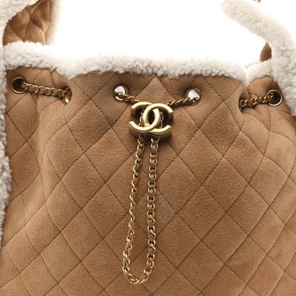Chanel Suede Shearling Quilted Medium Chanel 25 Handbag Beige Natural 10 of 12