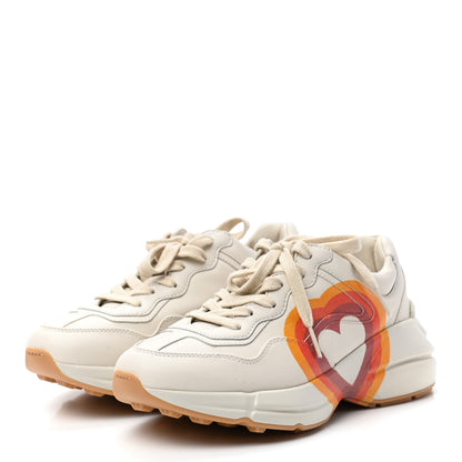 Gucci Calfskin Interlocking G Heart Rhyton Sneakers 35 Mystic White 3 of 8