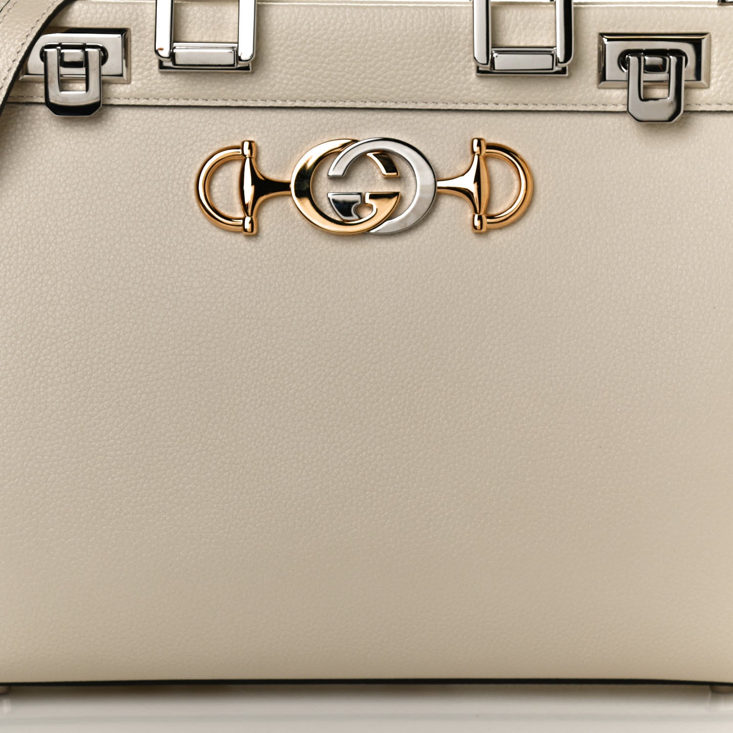 Gucci Grainy Calfskin Small Zumi Top Handle Bag Mystic White 8 of 10