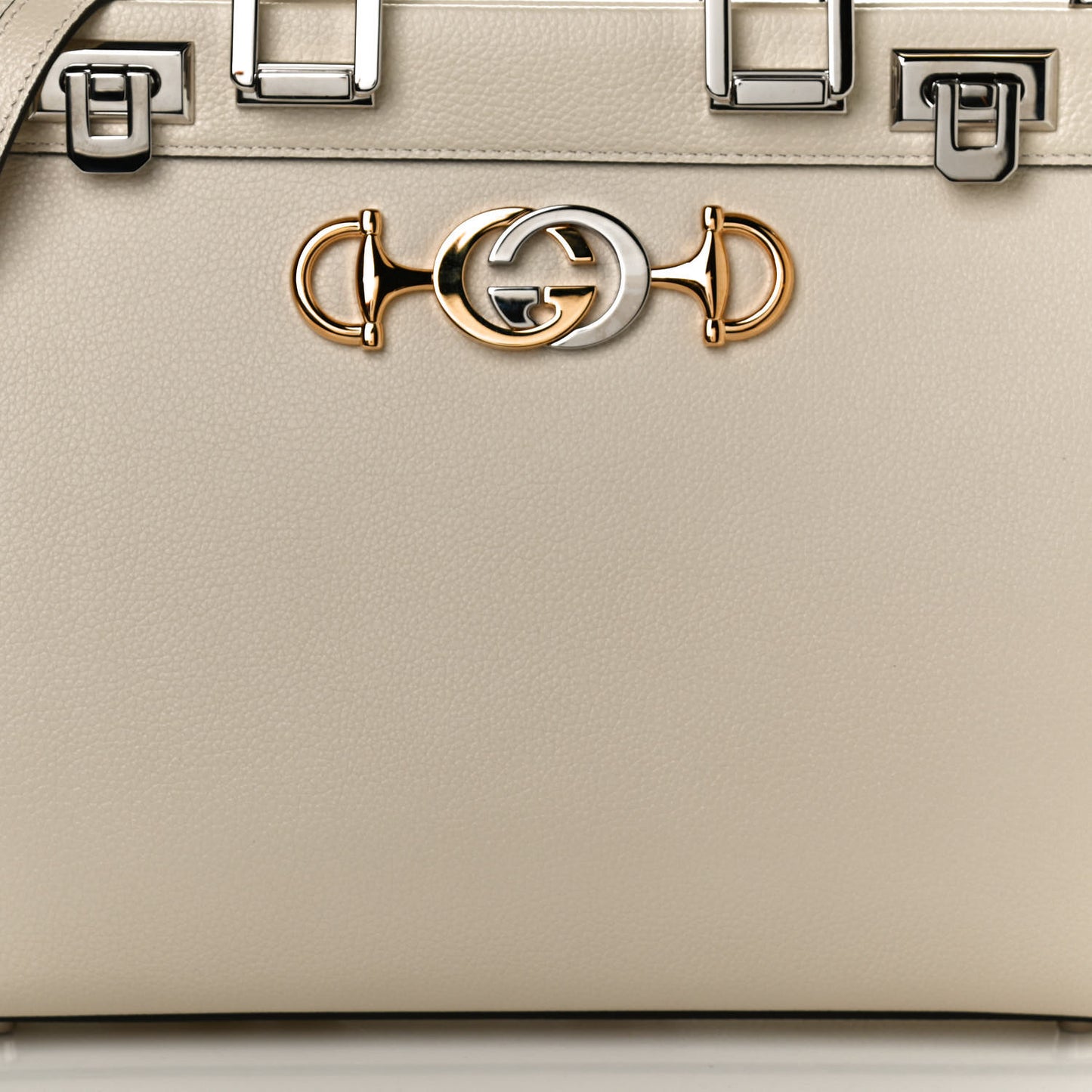 Grainy Calfskin Small Zumi Top Handle Bag Mystic White