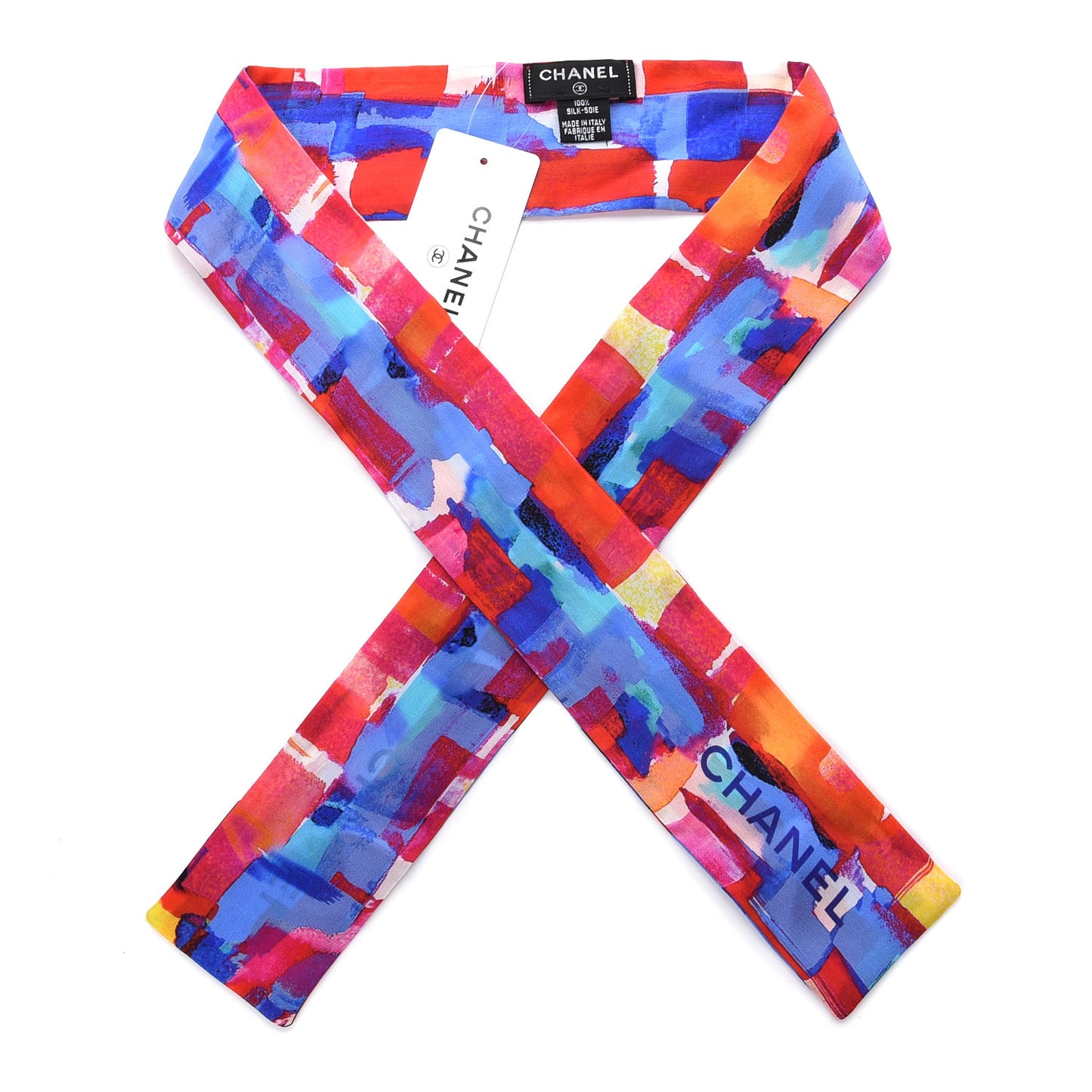 Silk Slim Bandeau Scarf Blue Red