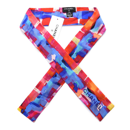 Chanel Silk Slim Bandeau Scarf Blue Red 1 of 5