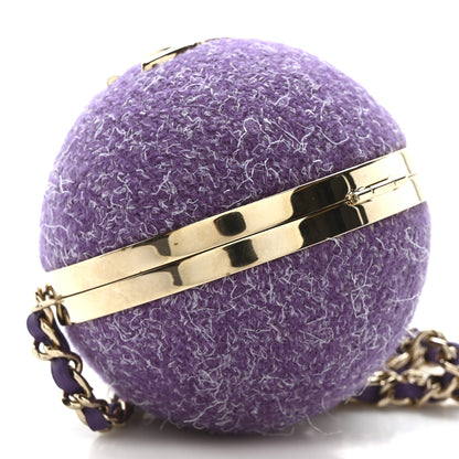 Chanel Tweed Minaudiere Round Chain Clutch Purple 9 of 11