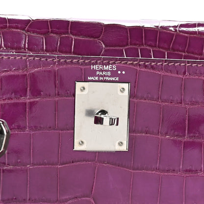 Hermes Shiny Niloticus Crocodile Kelly Sellier 28 Violet 8 of 18