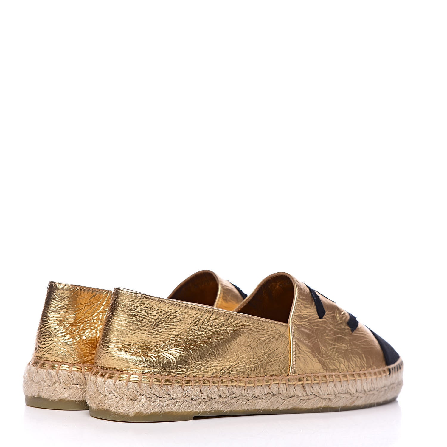 Chanel Laminated Lambskin Grosgrain CC Espadrilles 40 Gold Black 4 of 11