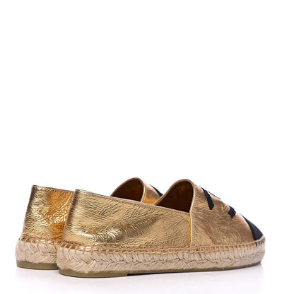 Chanel Laminated Lambskin Grosgrain CC Espadrilles 40 Gold Black 4 of 11