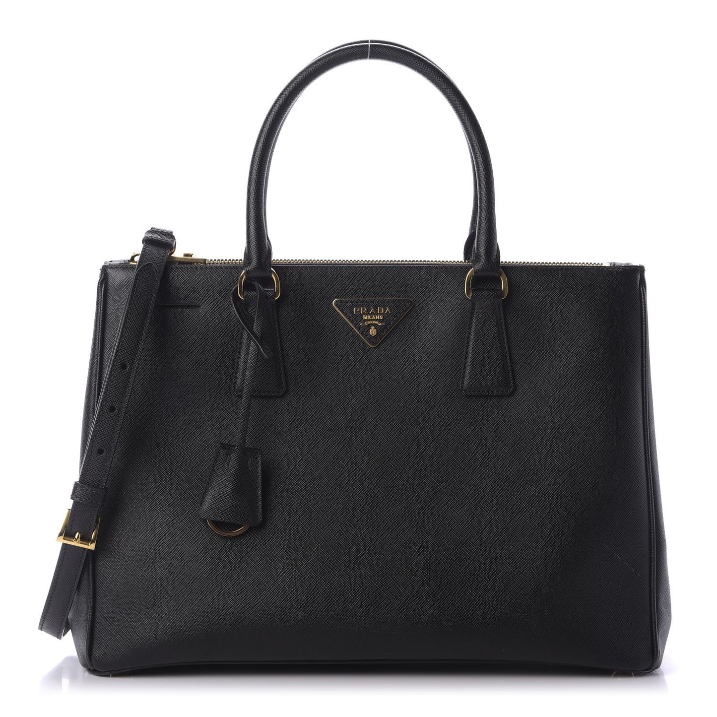 Saffiano Medium Galleria Double Zip Tote Black