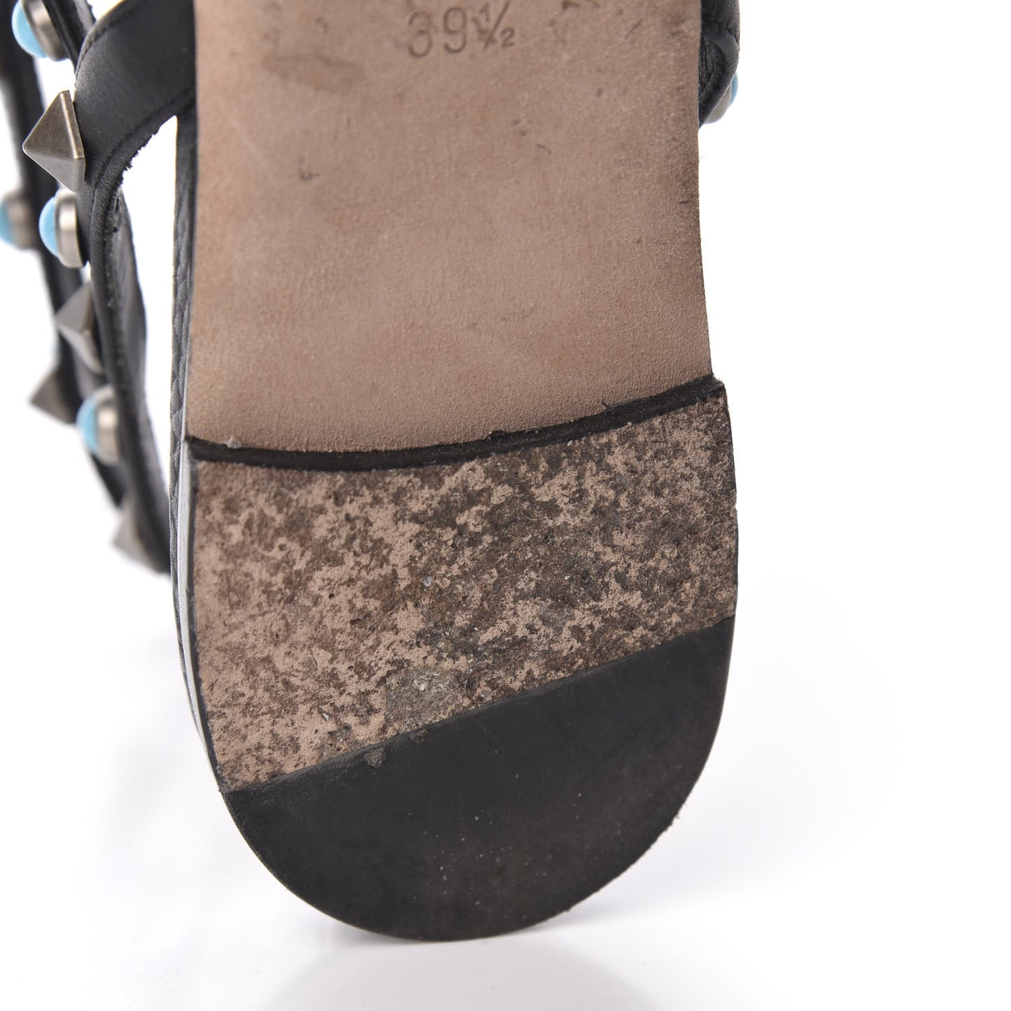 Calfskin Rockstud Rolling Ankle Wrap Flat Thong Sandals 39.5 Black
