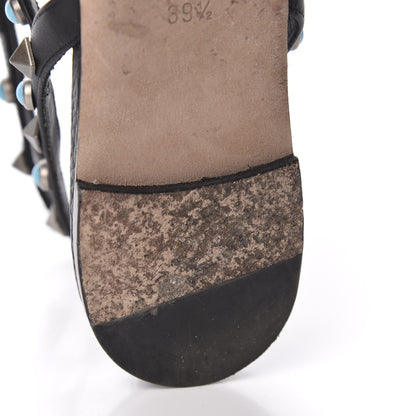 Valentino Garavani Calfskin Rockstud Rolling Ankle Wrap Flat Thong Sandals 39.5 Black 11 of 11