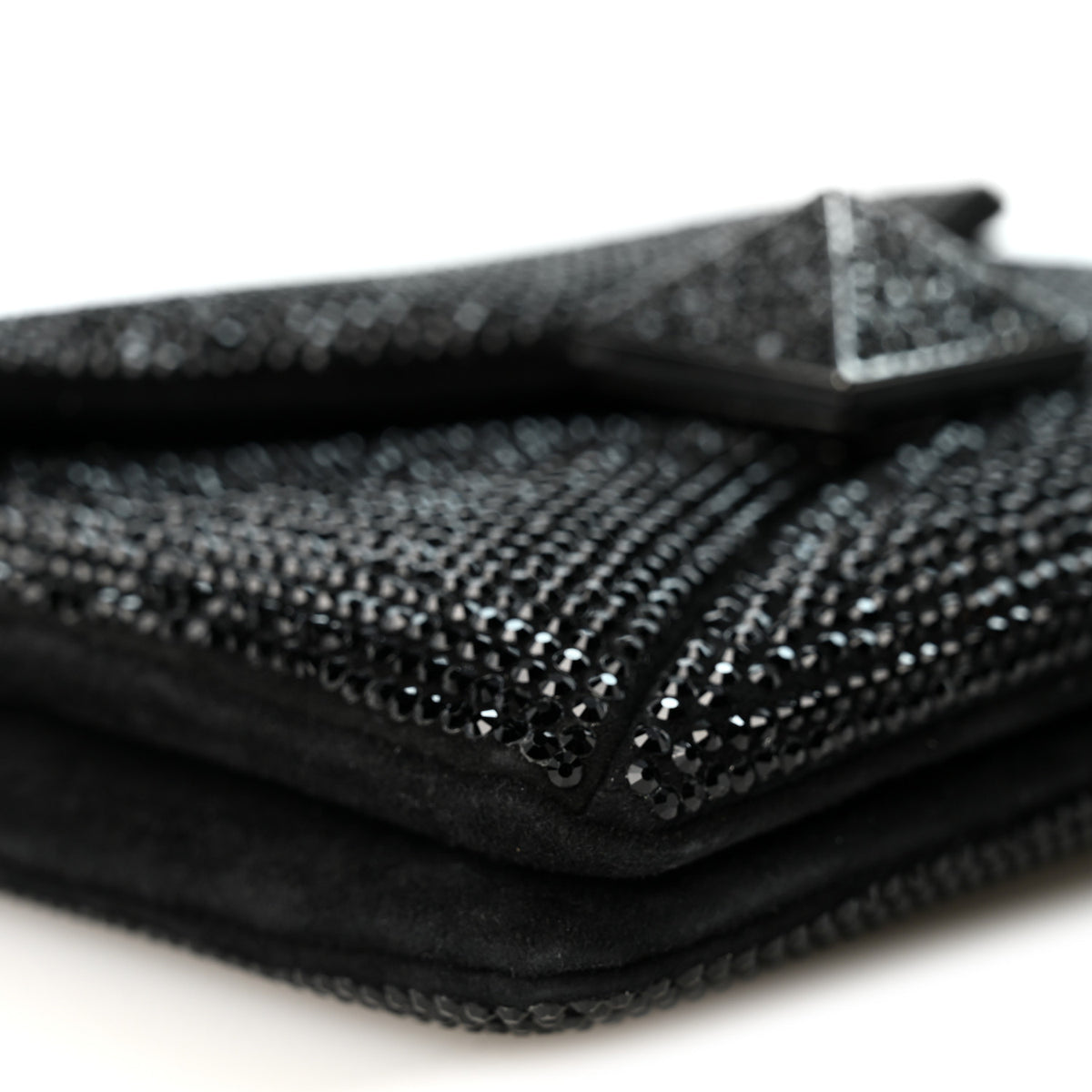 Valentino Garavani Crystal Suede Embellished Small One Stud Clutch With Chain Black 8 of 10