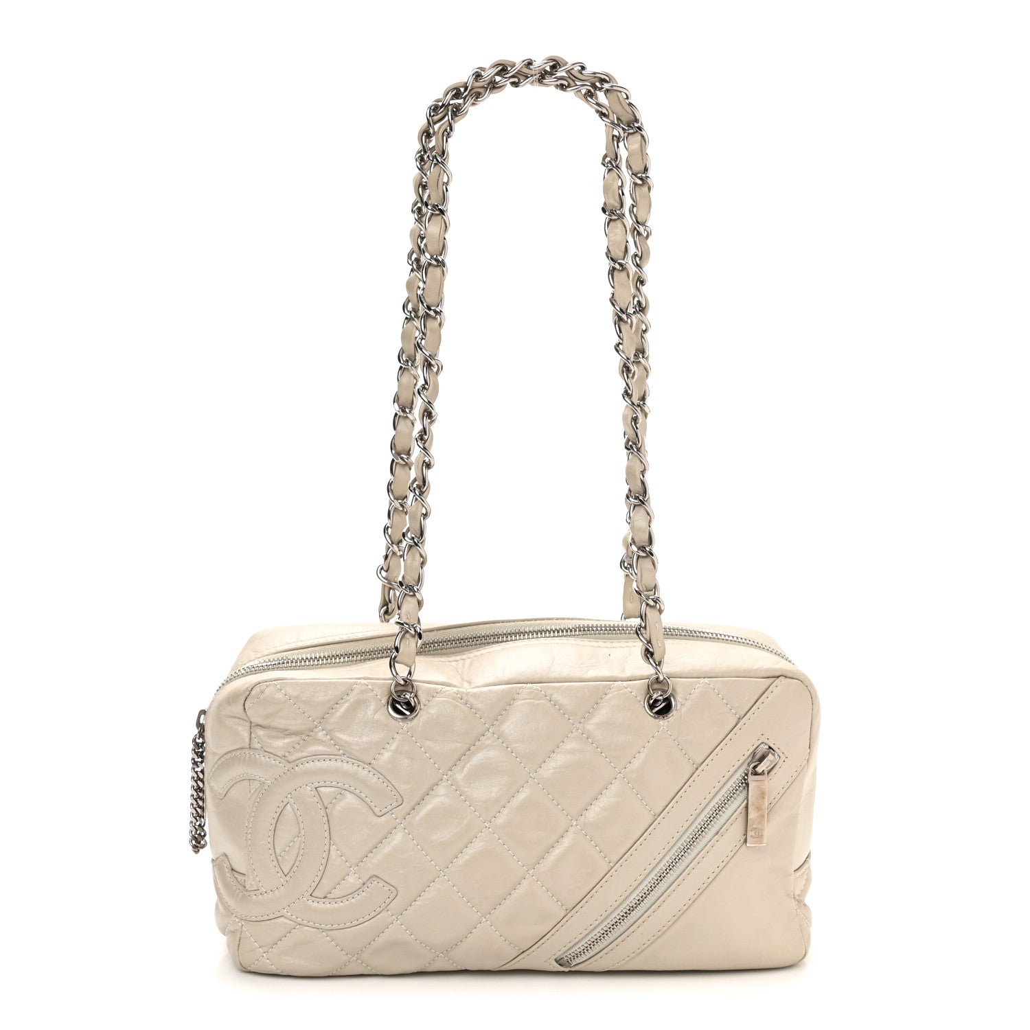 Chanel Aged Calfskin Quilted Cotton Club Bowler Pearl 1 of 10