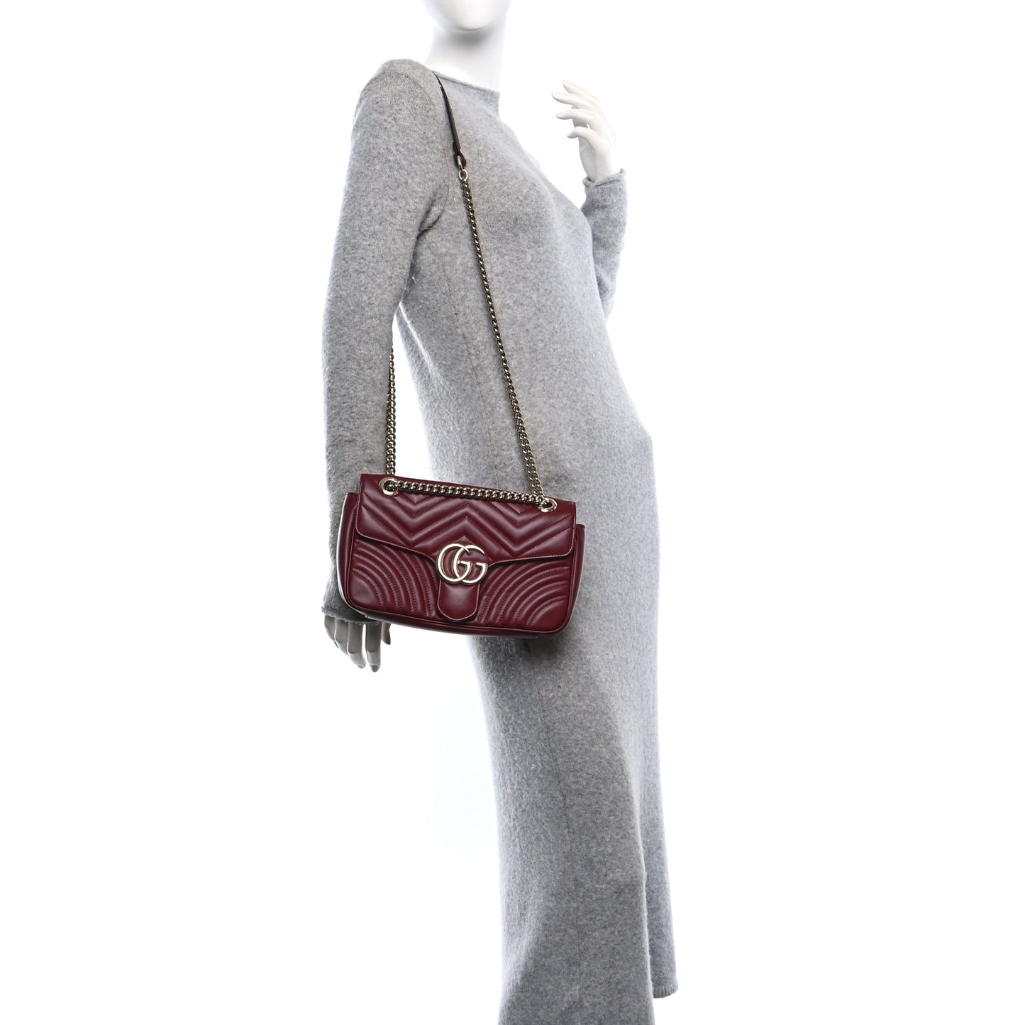 Calfskin Matelasse Small GG Marmont Shoulder Bag Rosso Ancora Red