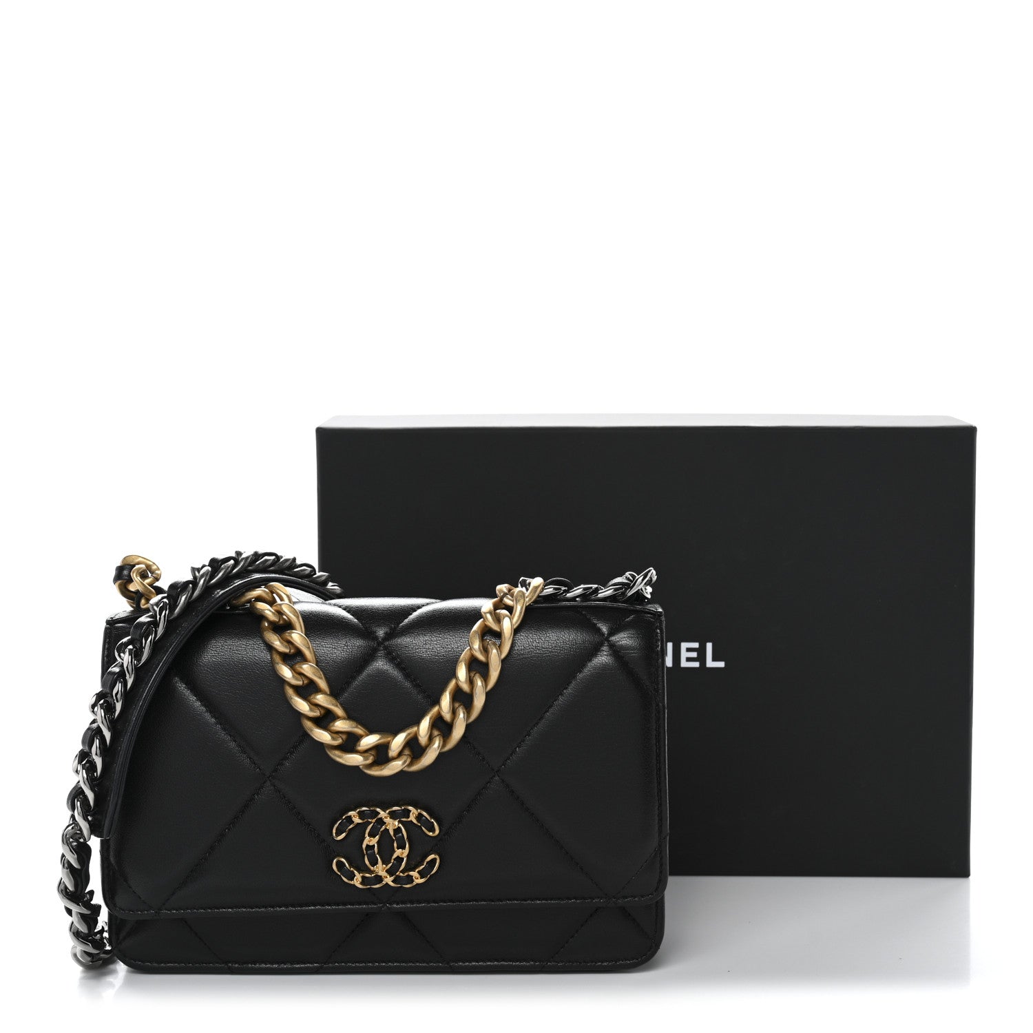 Chanel Lambskin Quilted Chanel 19 Wallet On Chain WOC Black 13 of 13