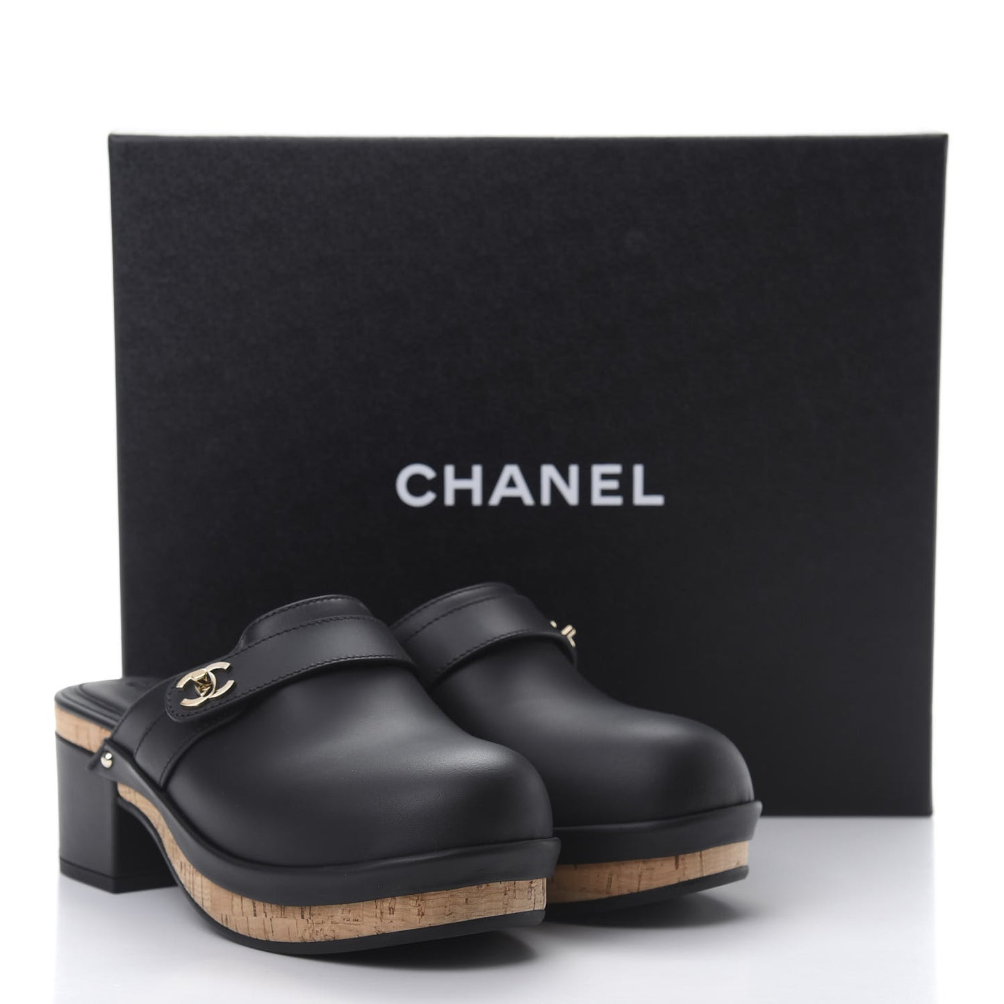 Calfskin CC Turn Lock Clogs 36 Black
