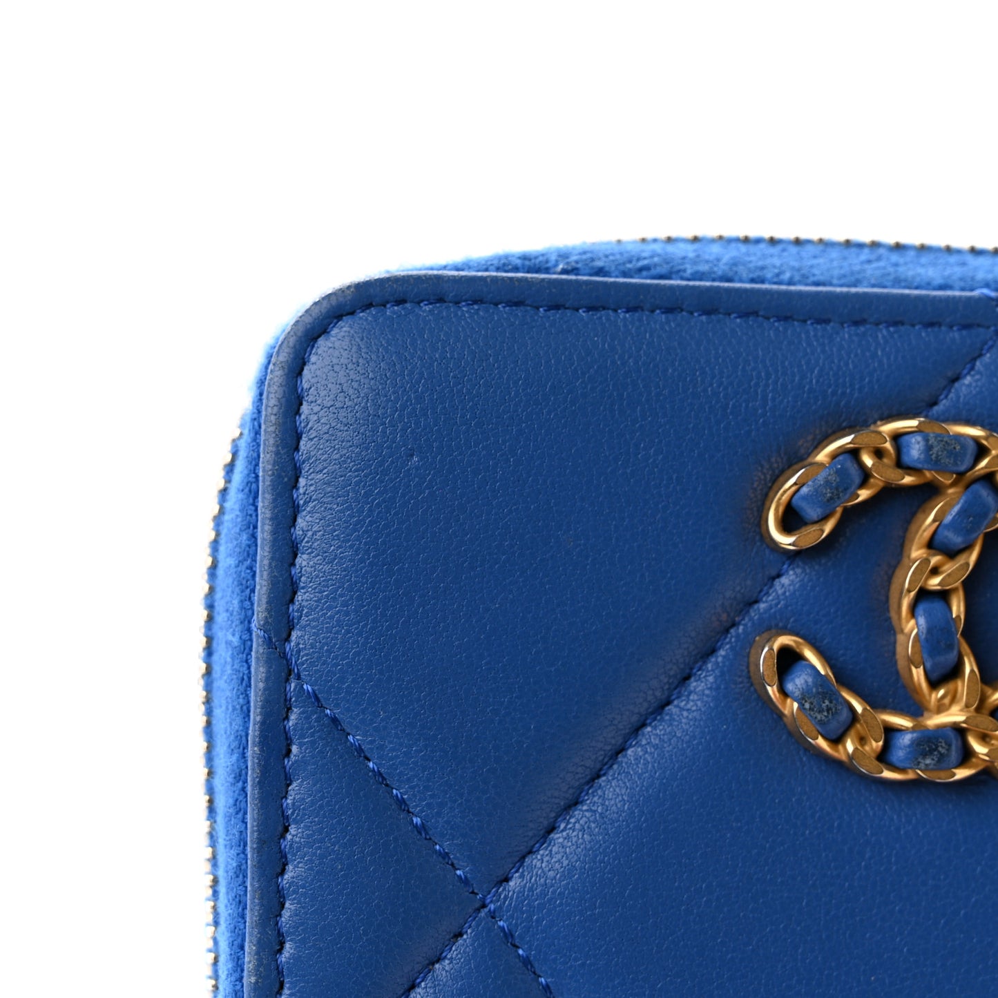 Lambskin Quilted Chanel 19 Zip Around Coin Purse Wallet Dark Blue