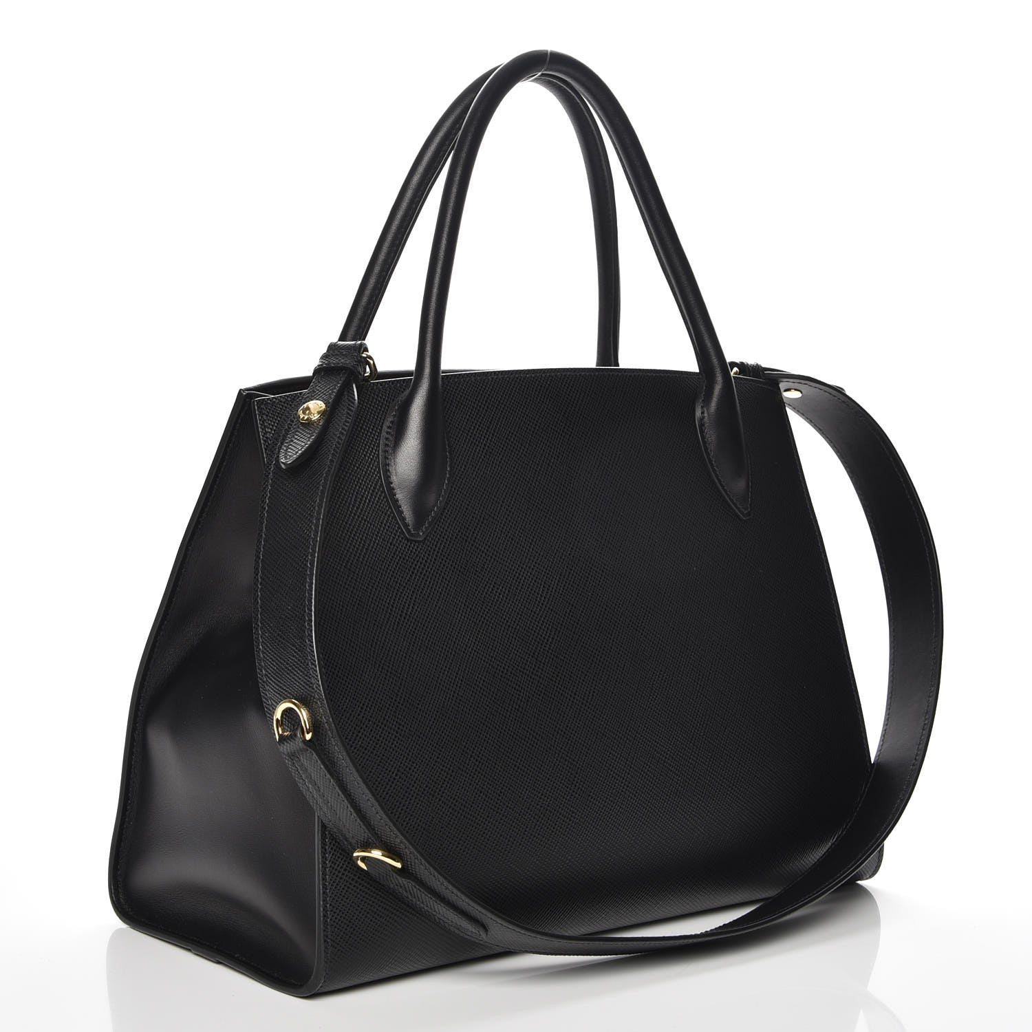 Prada Saffiano Cuir Calfskin Medium Monochrome Top Handle Tote Black 4 of 7