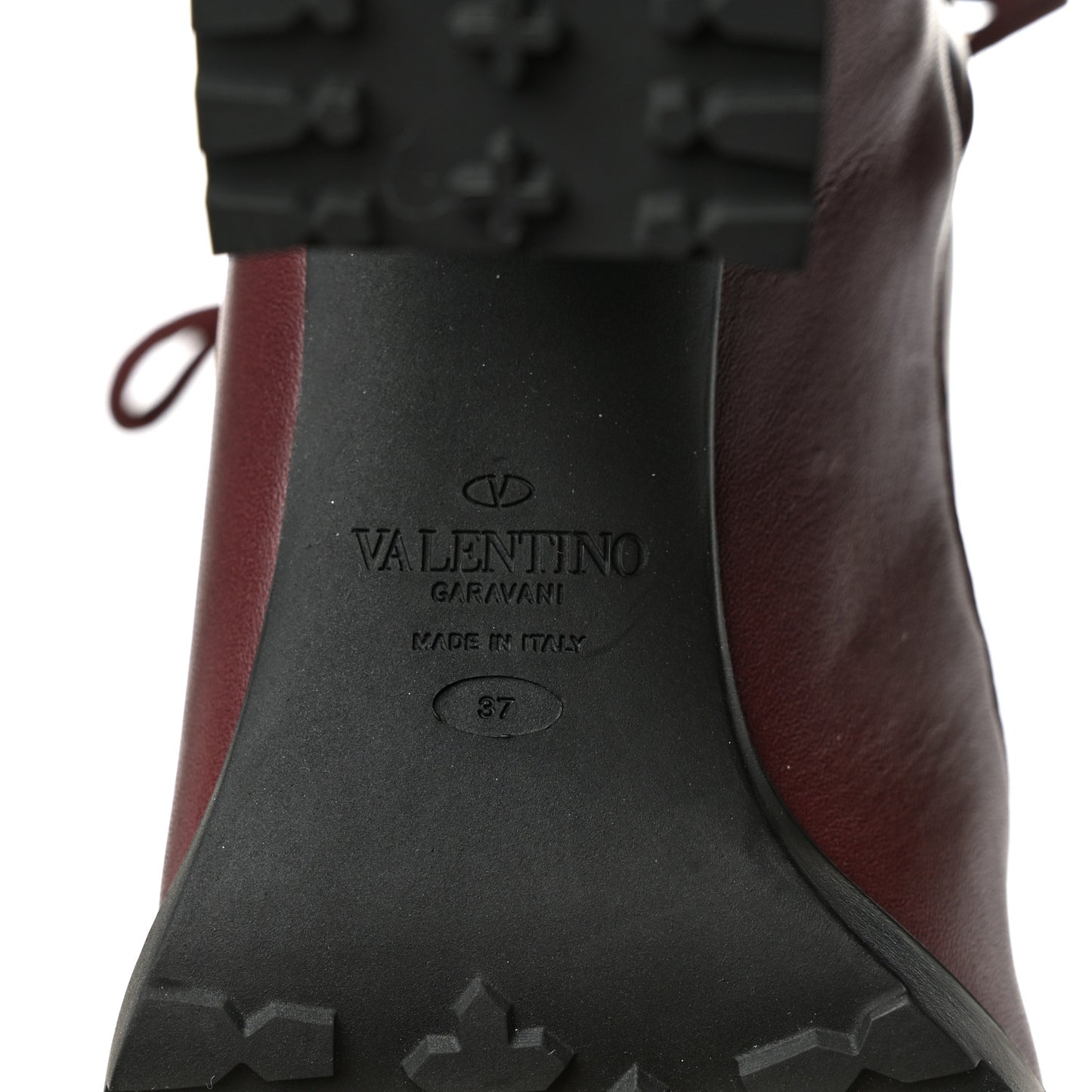 Calfskin Rockstud Cap Toe Combat Boots 37 Burgundy Black