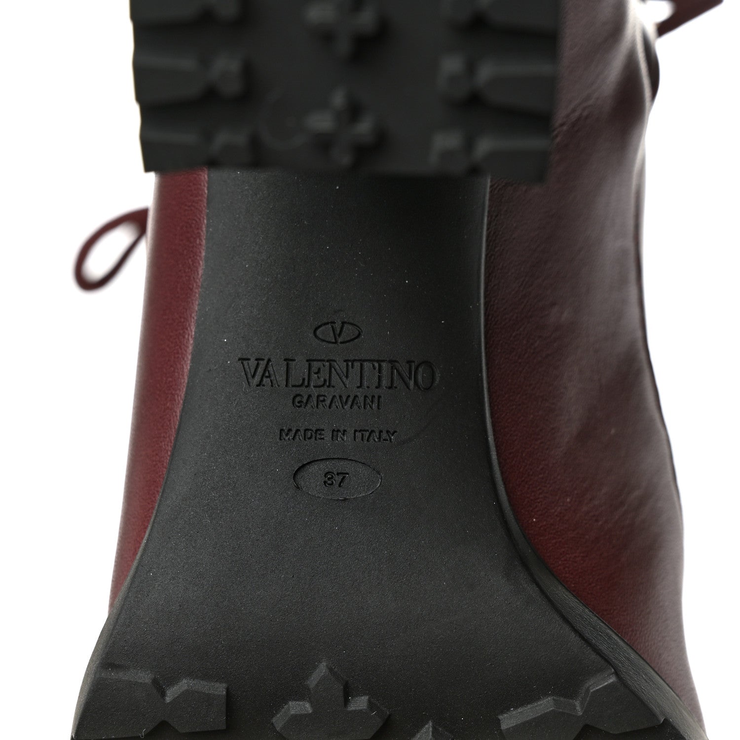 Valentino Garavani Calfskin Rockstud Cap Toe Combat Boots 37 Burgundy Black 6 of 9