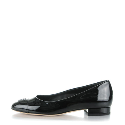 Chanel Patent Calfskin CC Cap Toe Flats 38 Black 1 of 7