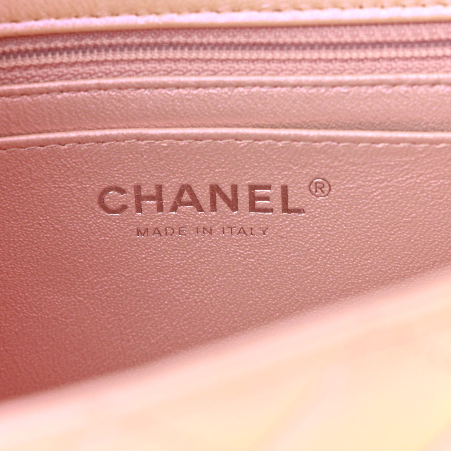 Iridescent Calfskin Quilted Mini Rectangular Flap Pink