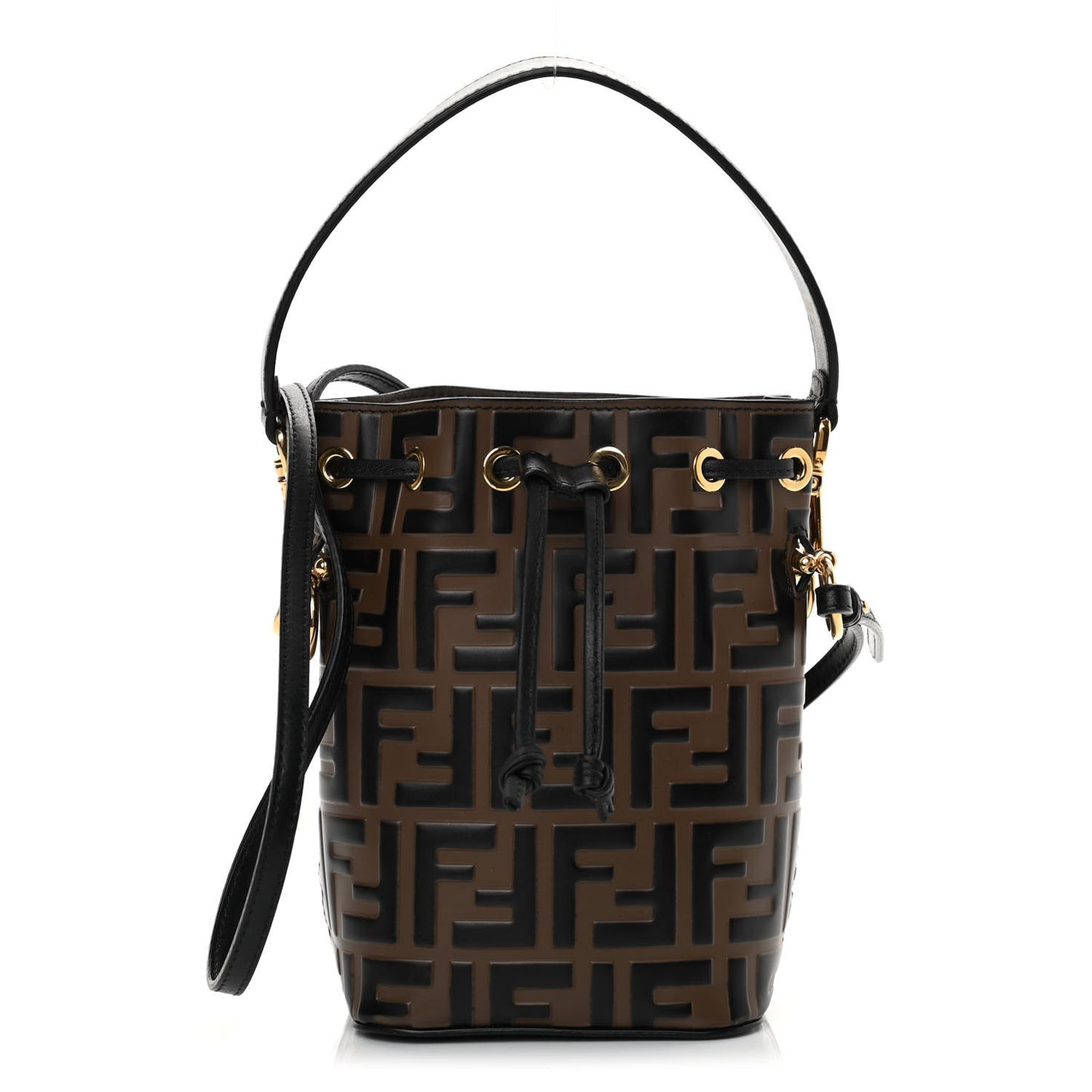Vitello Liberty F is Fendi Bi-Color FF 1974 Embossed Mini Mon Tresor Bucket Bag Maya Black