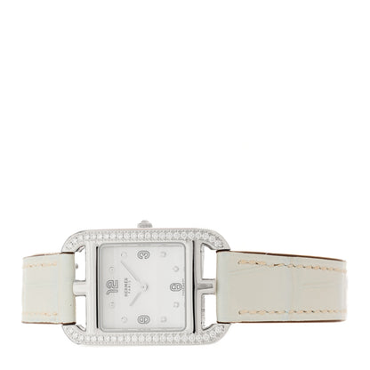Hermes Stainless Steel Alligator Diamond Bezel Mother of Pearl 23mm Cape Cod Quartz Watch Blanc 2 of 5