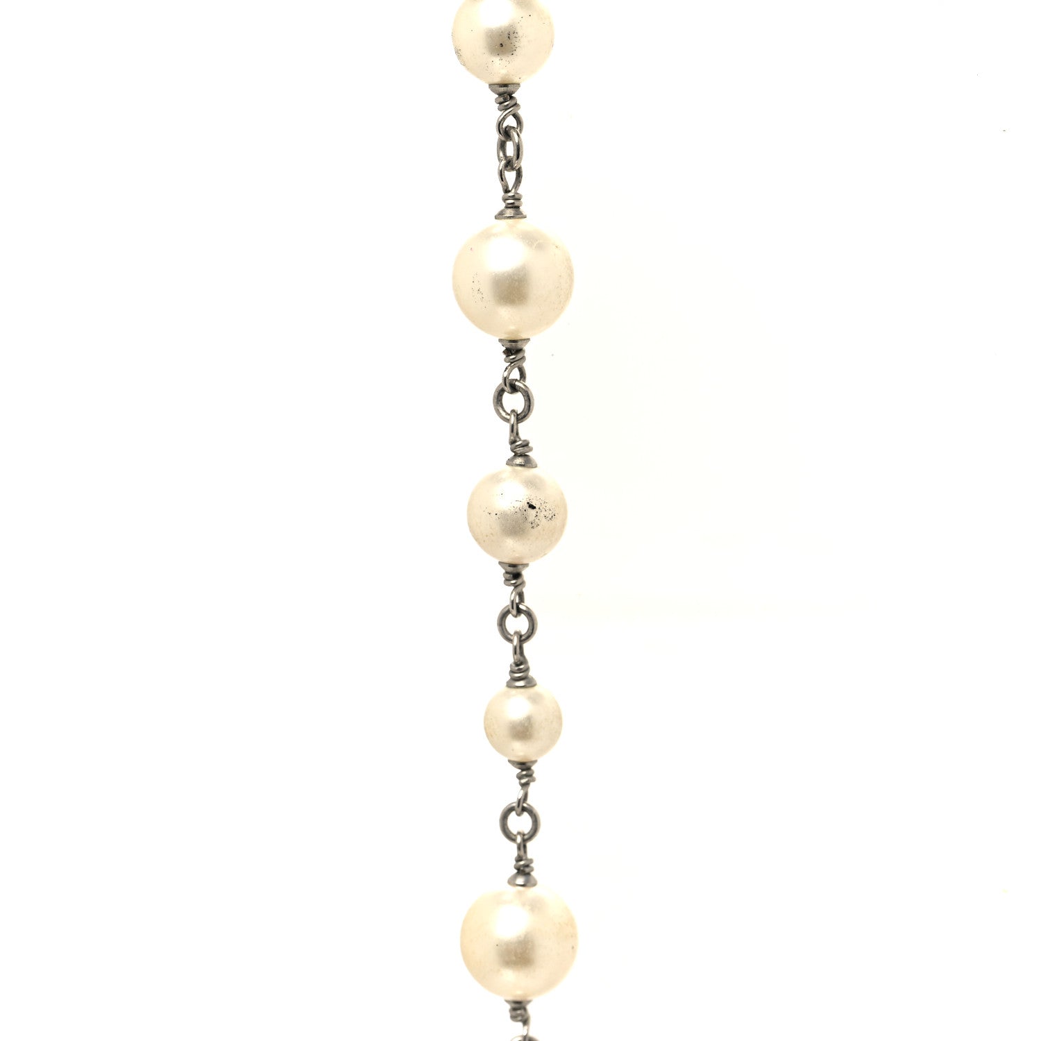 Chanel Graduated Pearl Crystal CC Long Necklace Silver 6 of 6