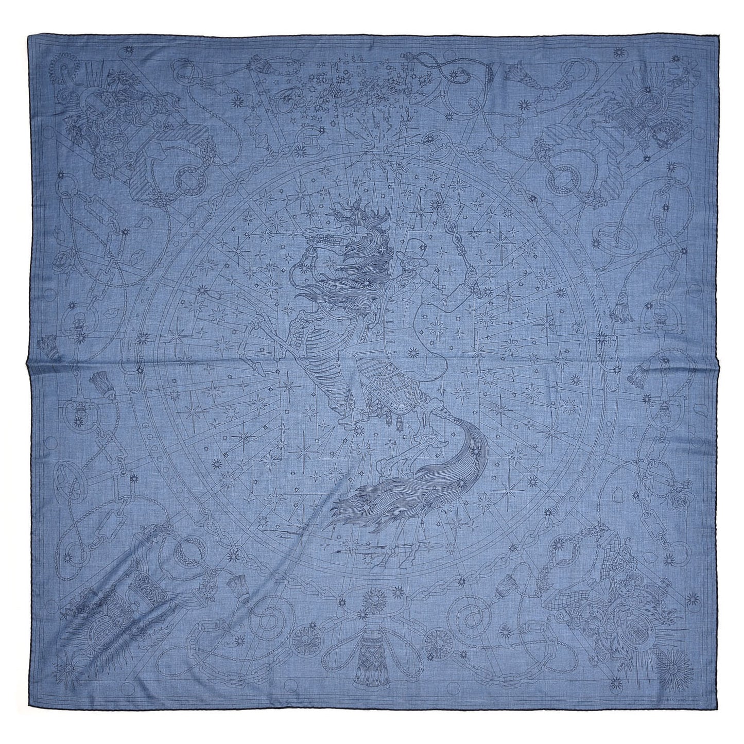 Cashmere Silk C'Est La Fete Scarf Shawl 140 Bleu Chine Marine