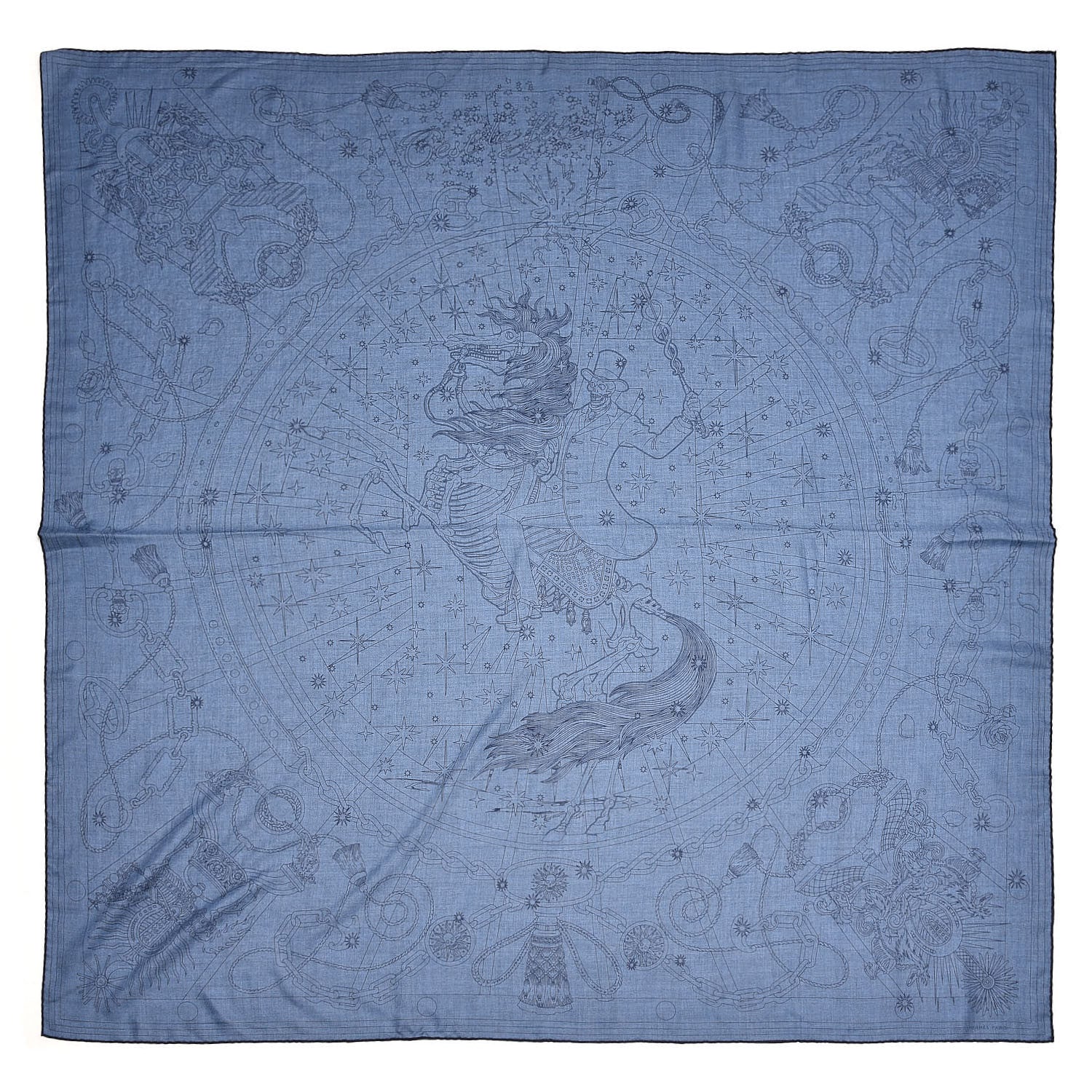 Hermes Cashmere Silk C'Est La Fete Scarf Shawl 140 Bleu Chine Marine 1 of 5