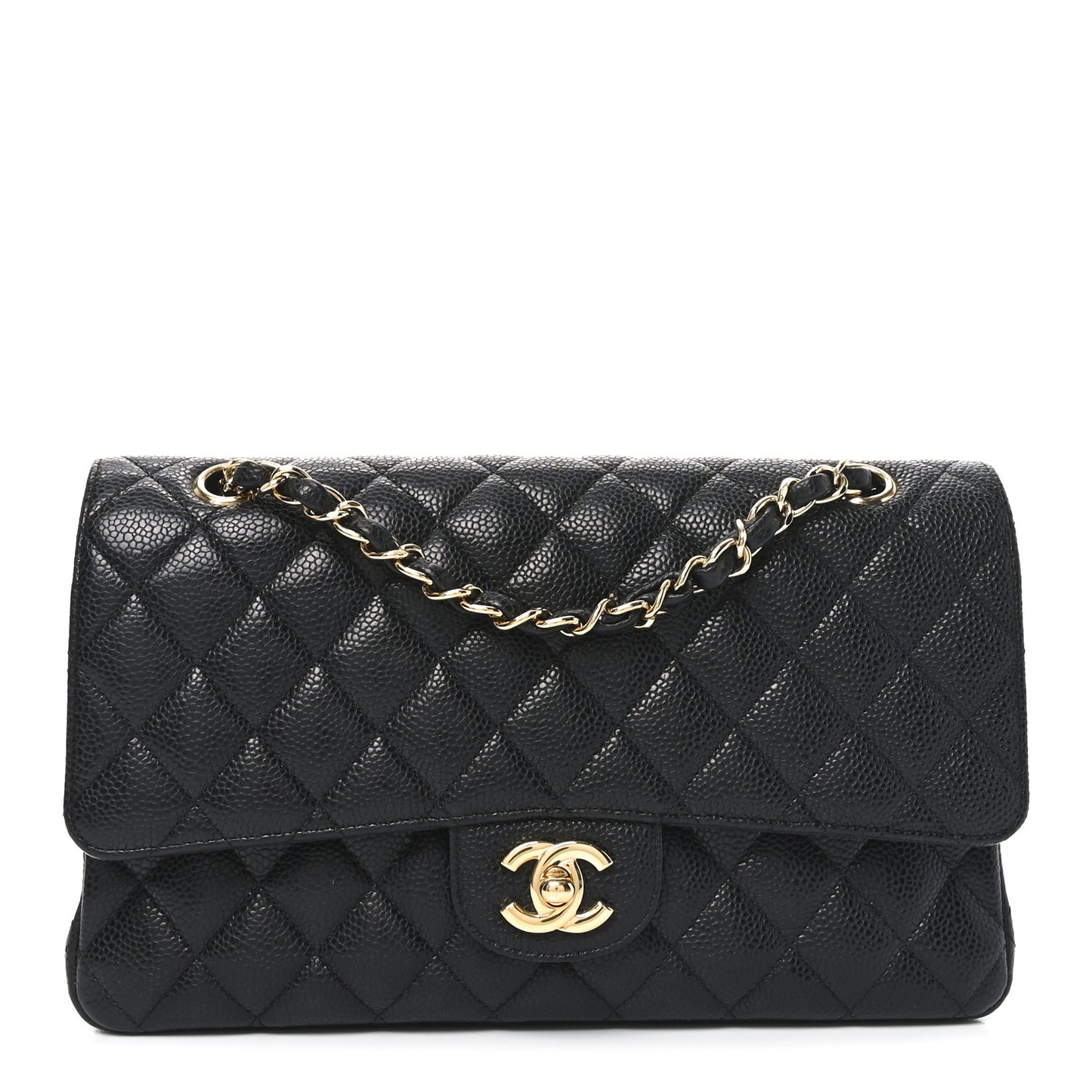 Caviar Quilted Medium Double Flap Black