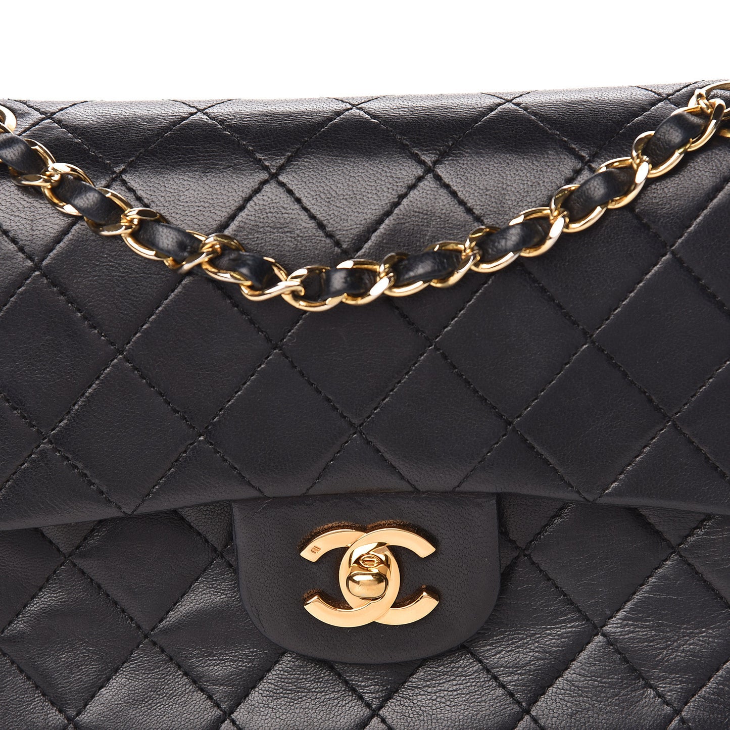 Lambskin Quilted Small Double Flap Black