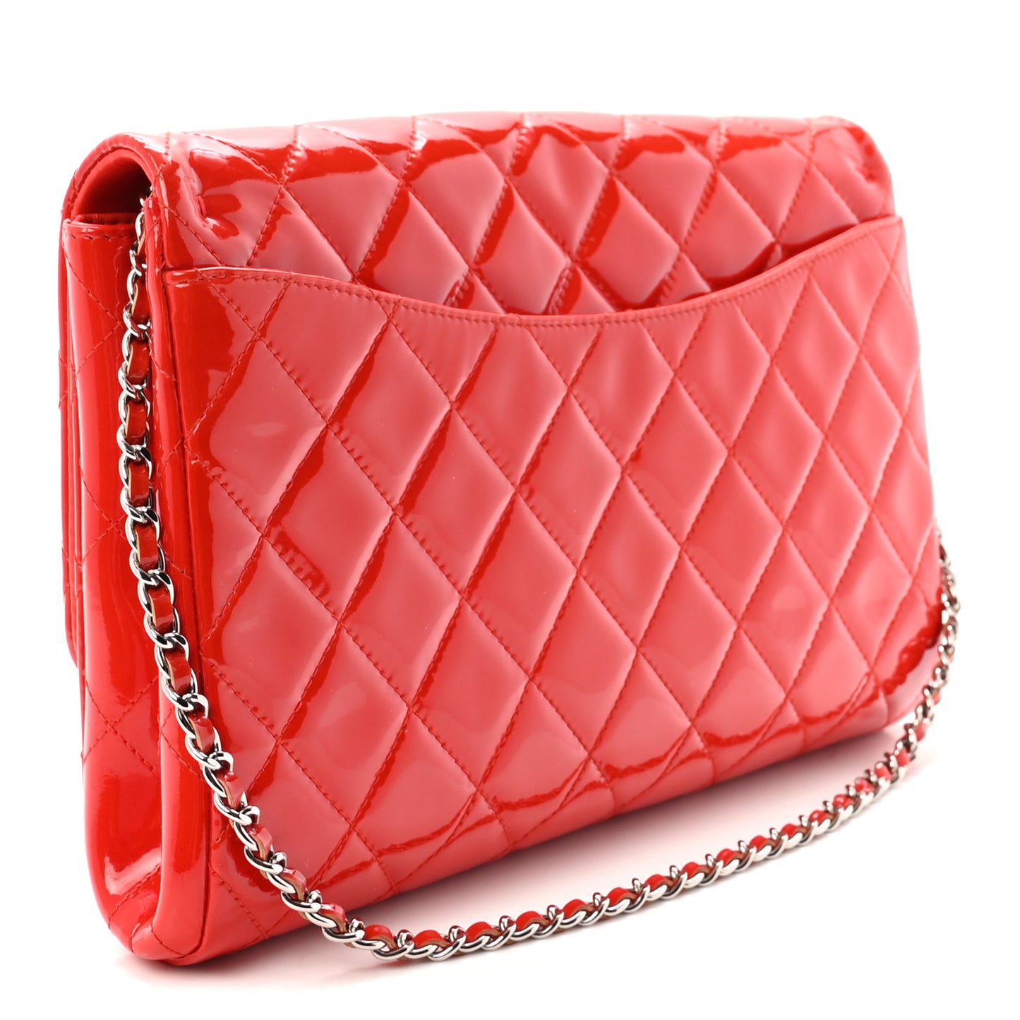 Patent Quilted Clutch with Chain Flap Red