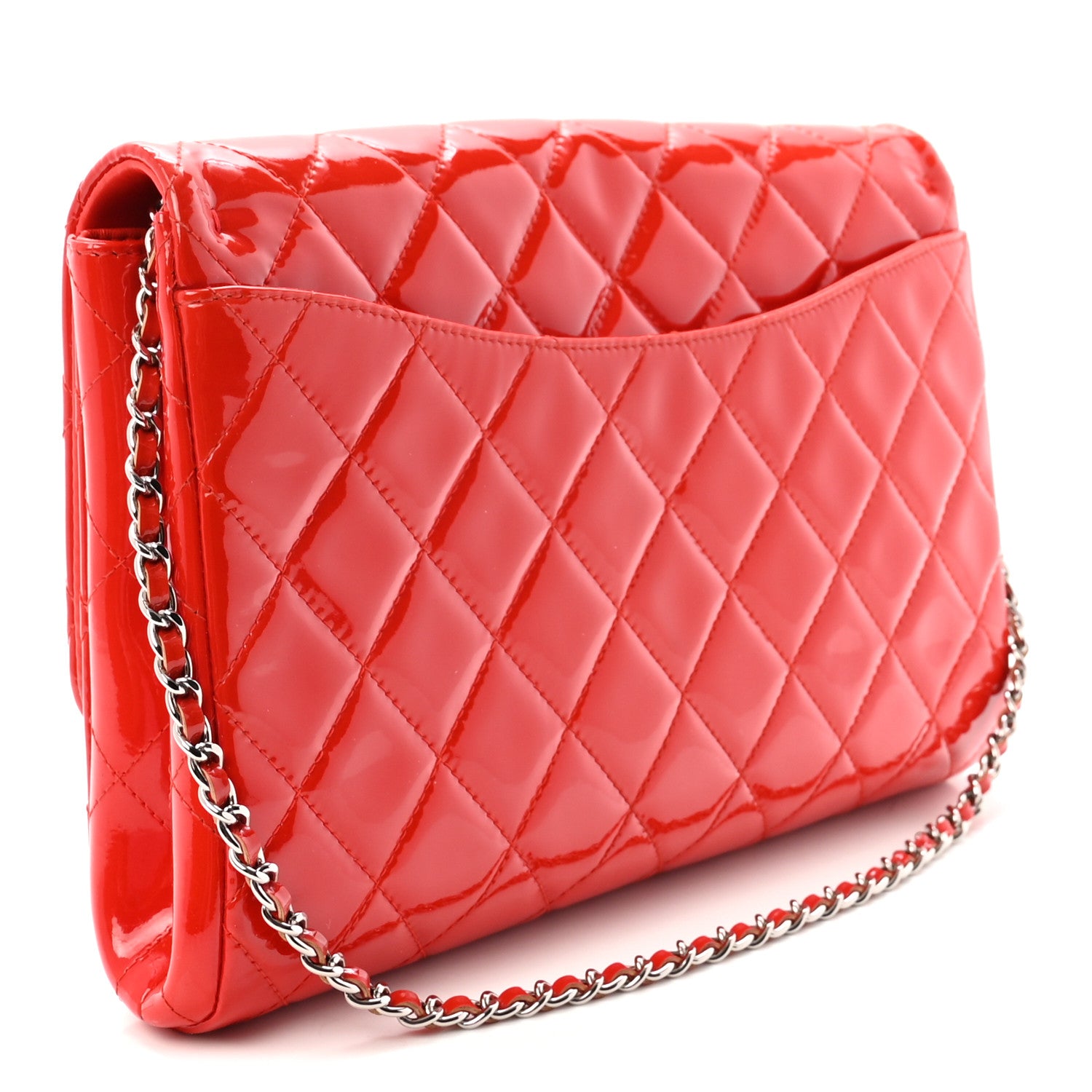 Chanel Patent Quilted Clutch with Chain Flap Red 3 of 10
