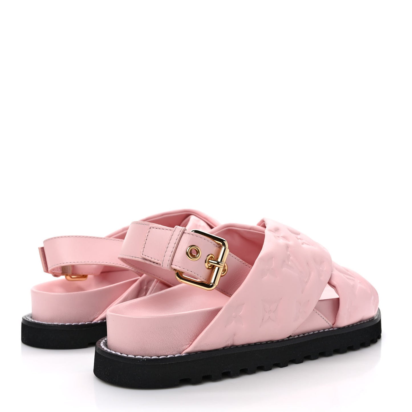 Lambskin Monogram Embossed Paseo Flat Comfort Sandals 39 Rose Clair