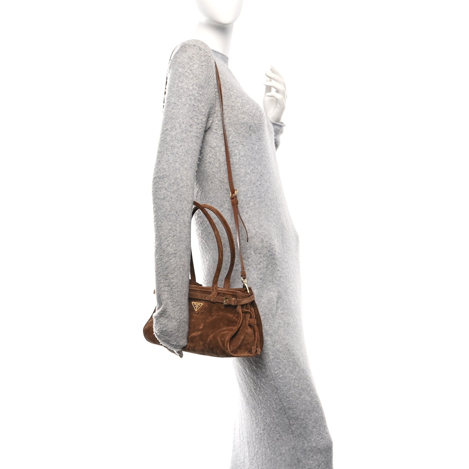 Prada Suede Triangle Medium Bonnie Shoulder Bag Cacao 2 of 9