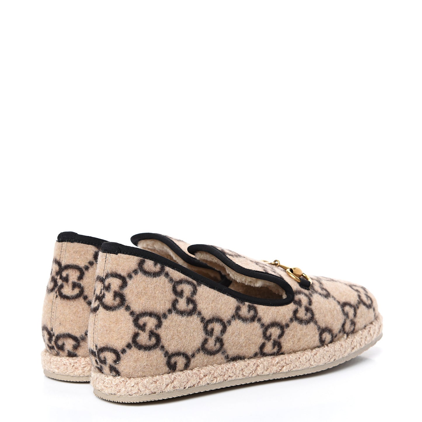 Covered Wool GG Monogram Mens Fria Horsebit Loafers 5 Beige Ebony Black Butterscotch